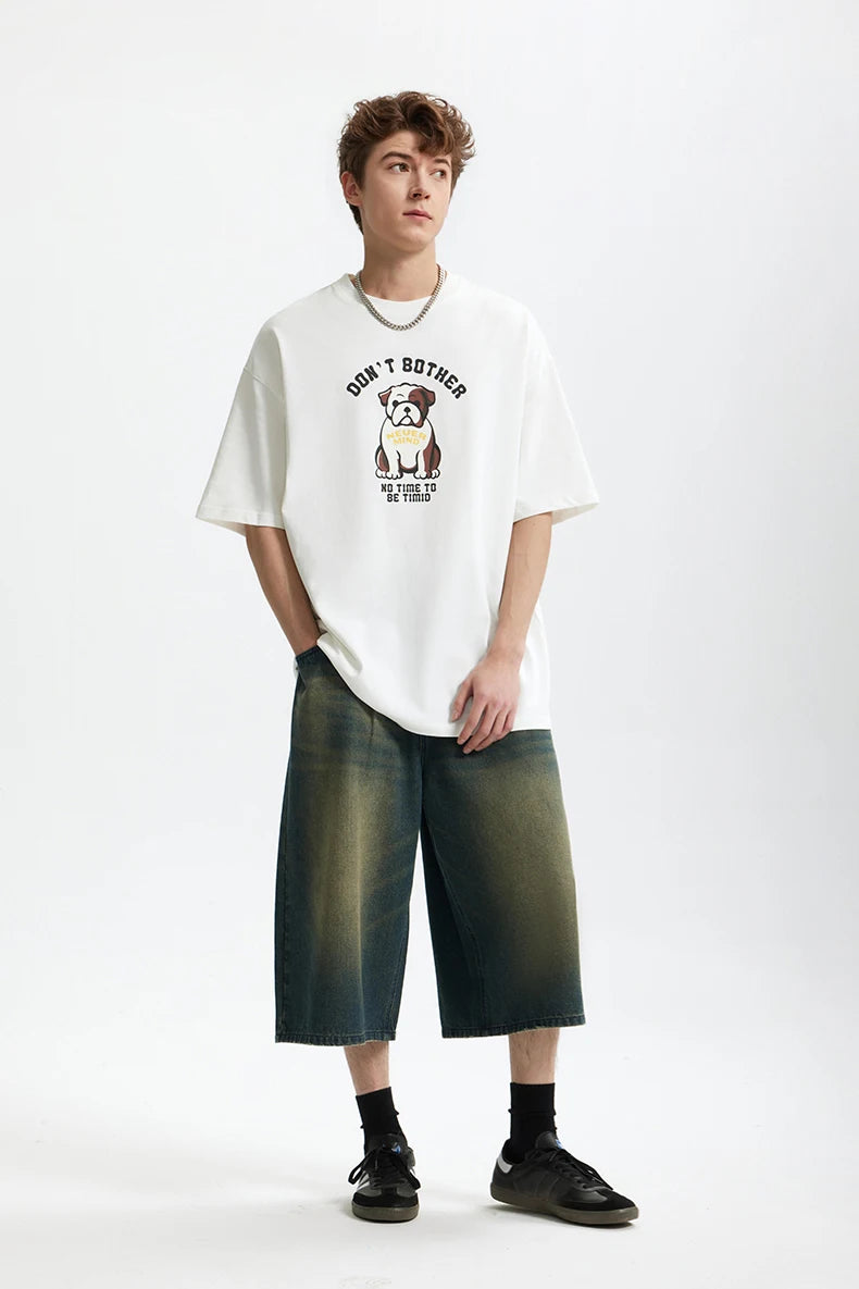 Men's French Bulldog Fun American Vintage 100% Cotton Heavyweight Casual Short Sleeve T-Shirt