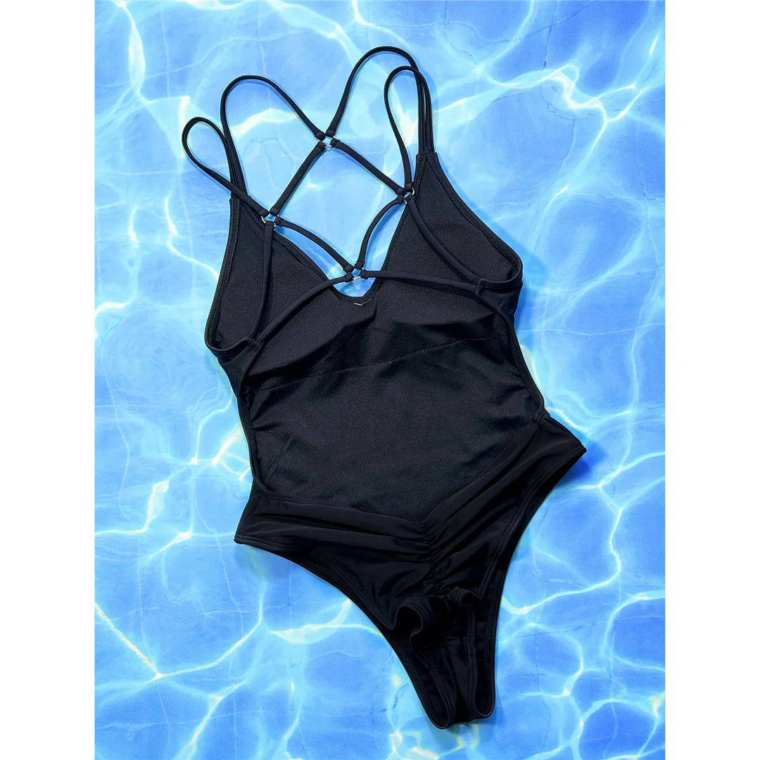 Leopard V Neck Backless High Leg Swimsuit