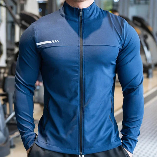 Men's Gym Fitness Running Sport Jacket Outdoor Workout Training Zipped Long Sleeve Shirt