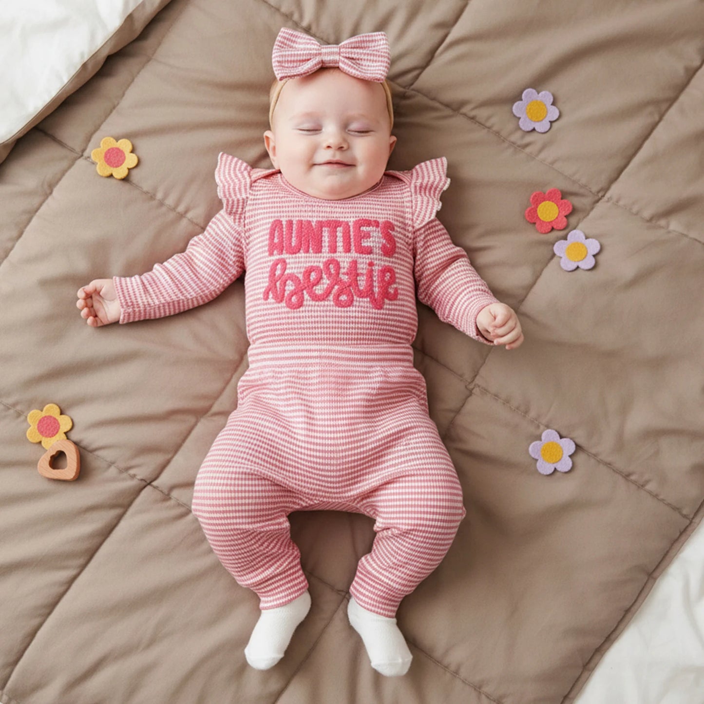 Newborn Baby Girls 3-Piece Outfit Set - Striped Romper, Pants & Headband (0-12M)