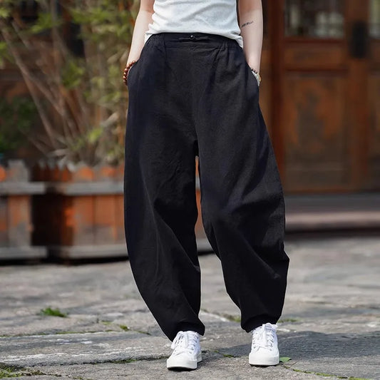 Men's Spring Summer Casual Pants Cotton Linen Chinese Style Wide Leg  Loose Trousers