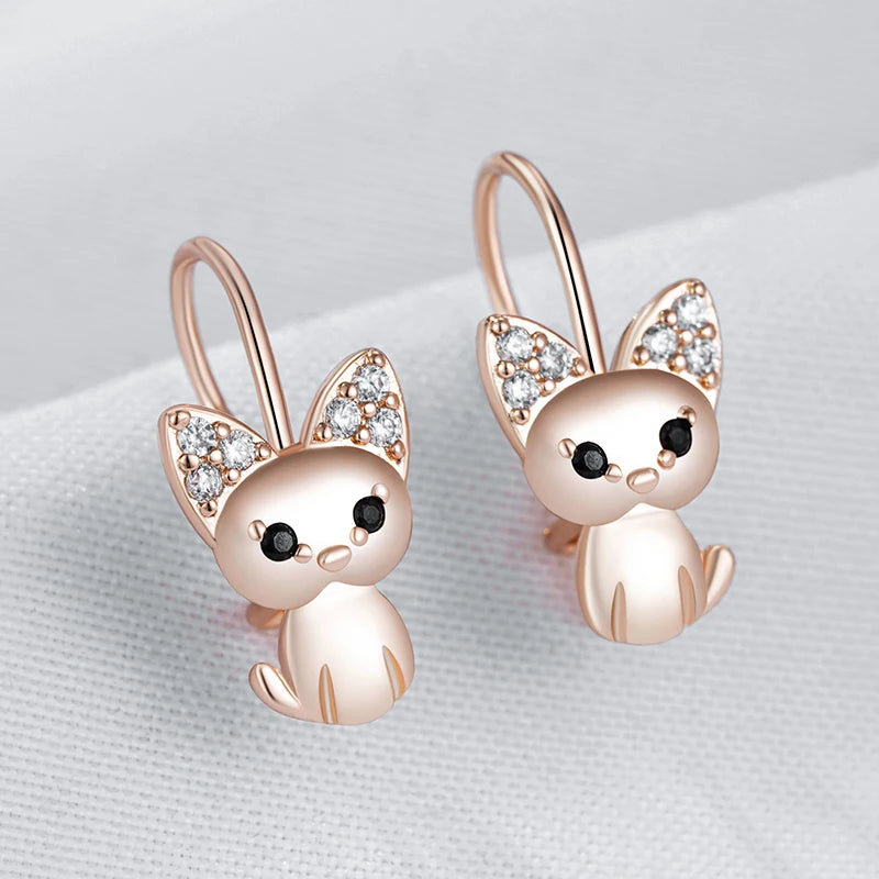 Cute Cat Earrings for Girls - Rose Gold Zircon Animal Jewelry