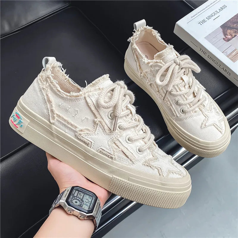 Men's Casual Denim Sneakers - Stars Platform Skateboard Shoes