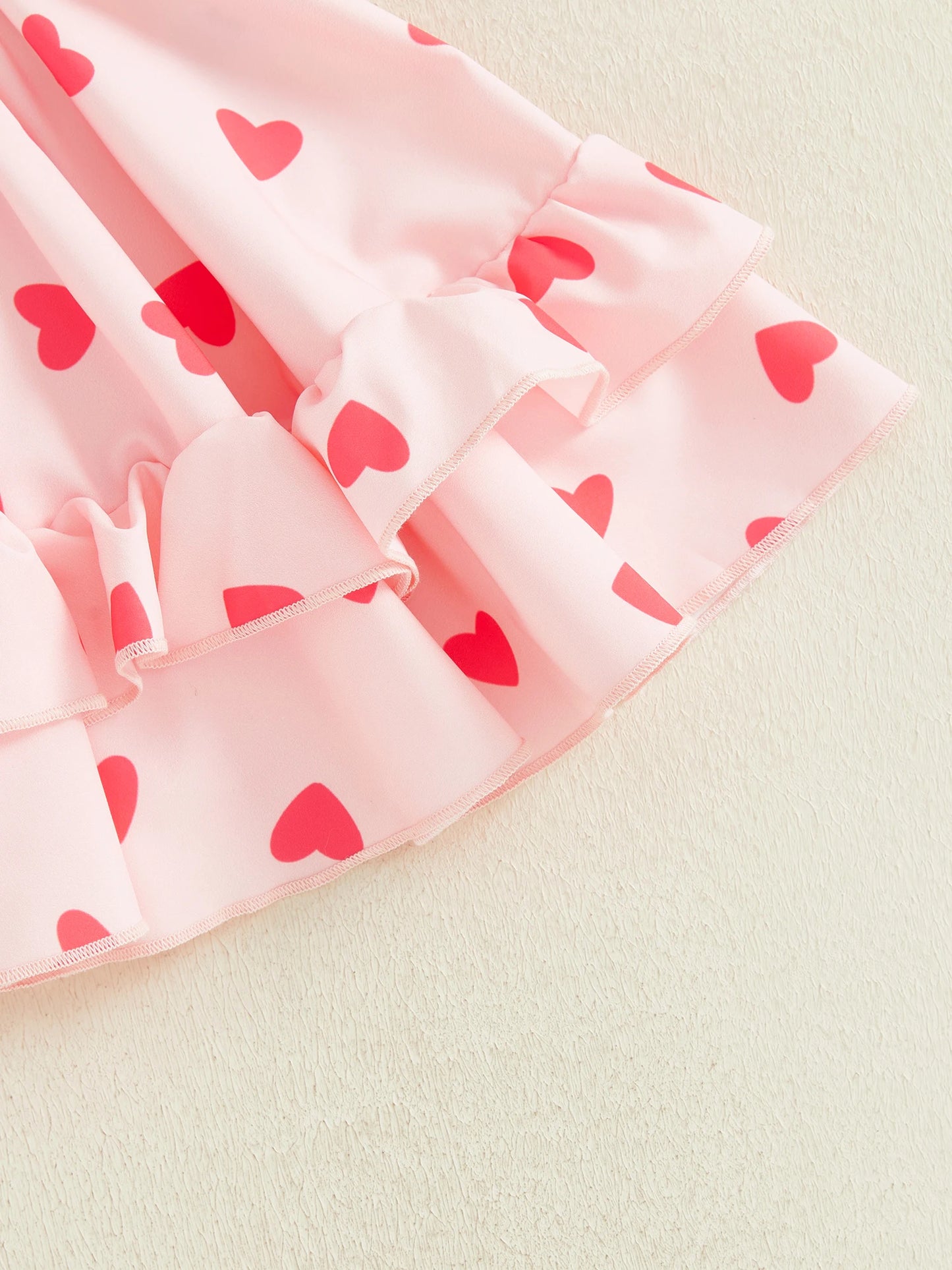 Valentine's Day Girls Outfit Set - Heart Print Off Shoulder Top & A-Line Skirt