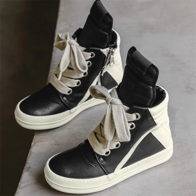 Men's High-Top Leather Sneakers - Casual Sports Ankle Boots