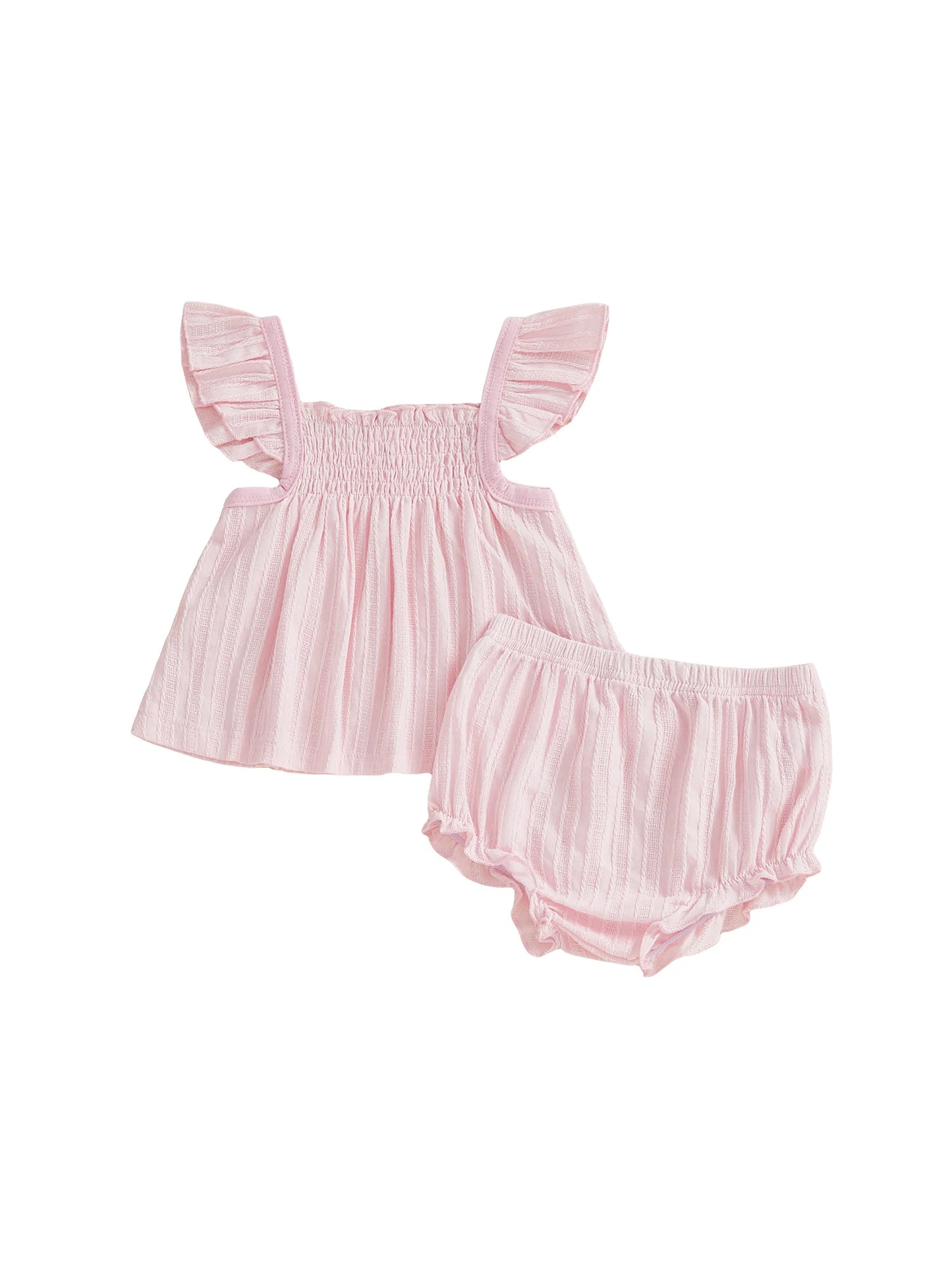 Baby Girls Summer Outfit Set - Flying Sleeve Top & Ruffle Shorts (0-24M)