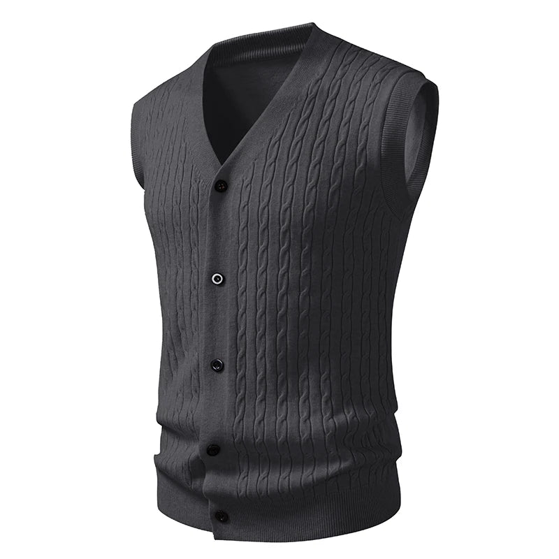 Men's V-Neck Knit Vest Cardigan - Slim Fit Single Breasted Sleeveless Waistcoat for Autumn