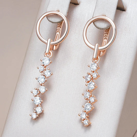 Rose Gold Natural Zircon Long Drop Earrings - Crystal Wedding Jewelry