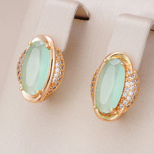 Emerald Cut Oval Natural Zircon Drop Earrings Women 585 Rose Gold Colour