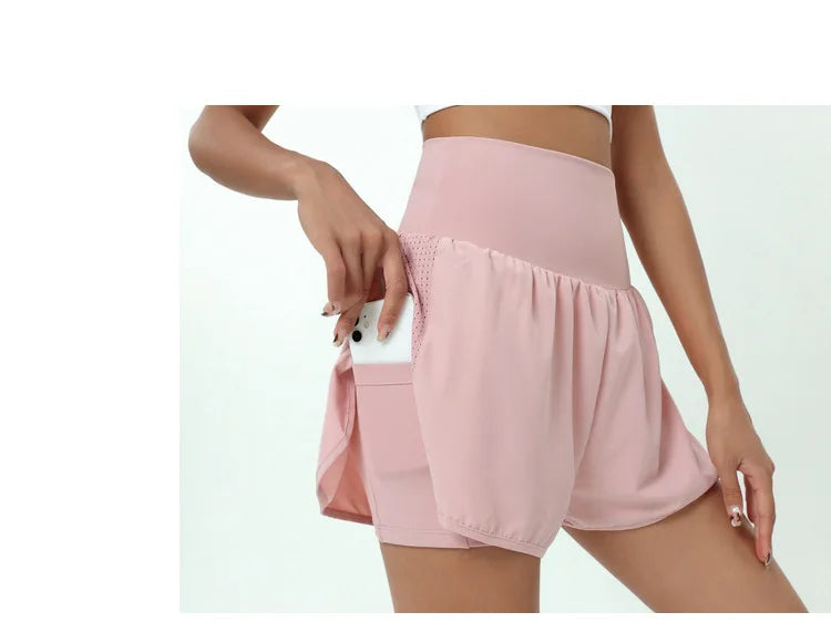 Women's High Waist 2 In 1 Running Breathable Quick Dry Pocket Fitness Gym Sportswear Shorts