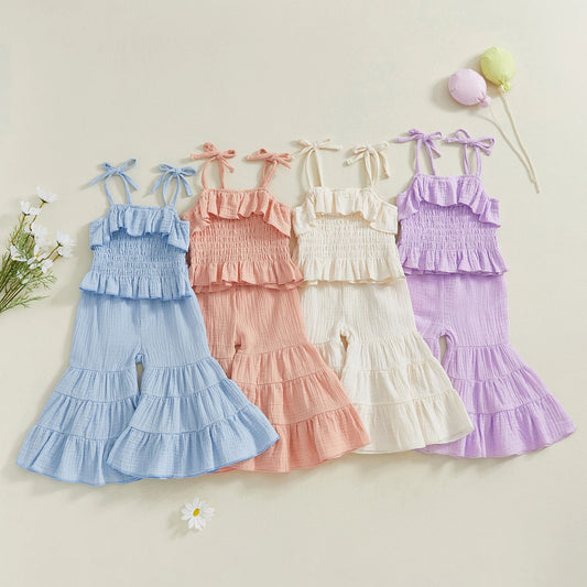 Baby & Toddler Girls' Smocked Camisole & Flare Pants Set | 5 Colours | 12M–4T