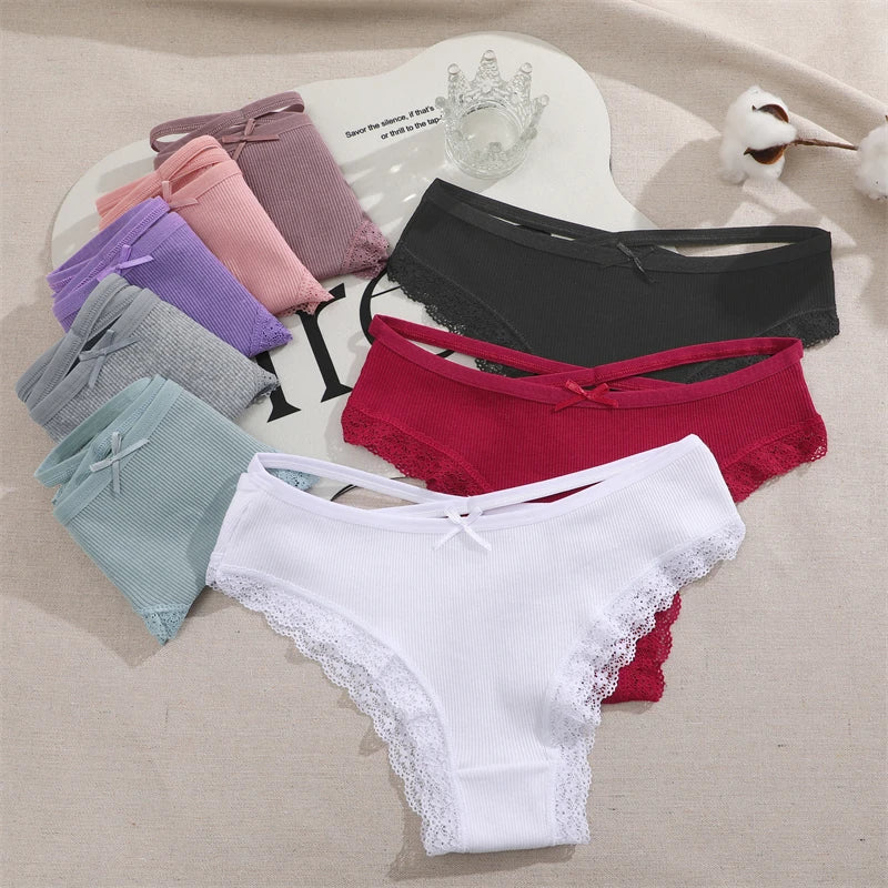 Women's Cotton Panties - 2 Pack Lace Brazilian Briefs Low-Waist