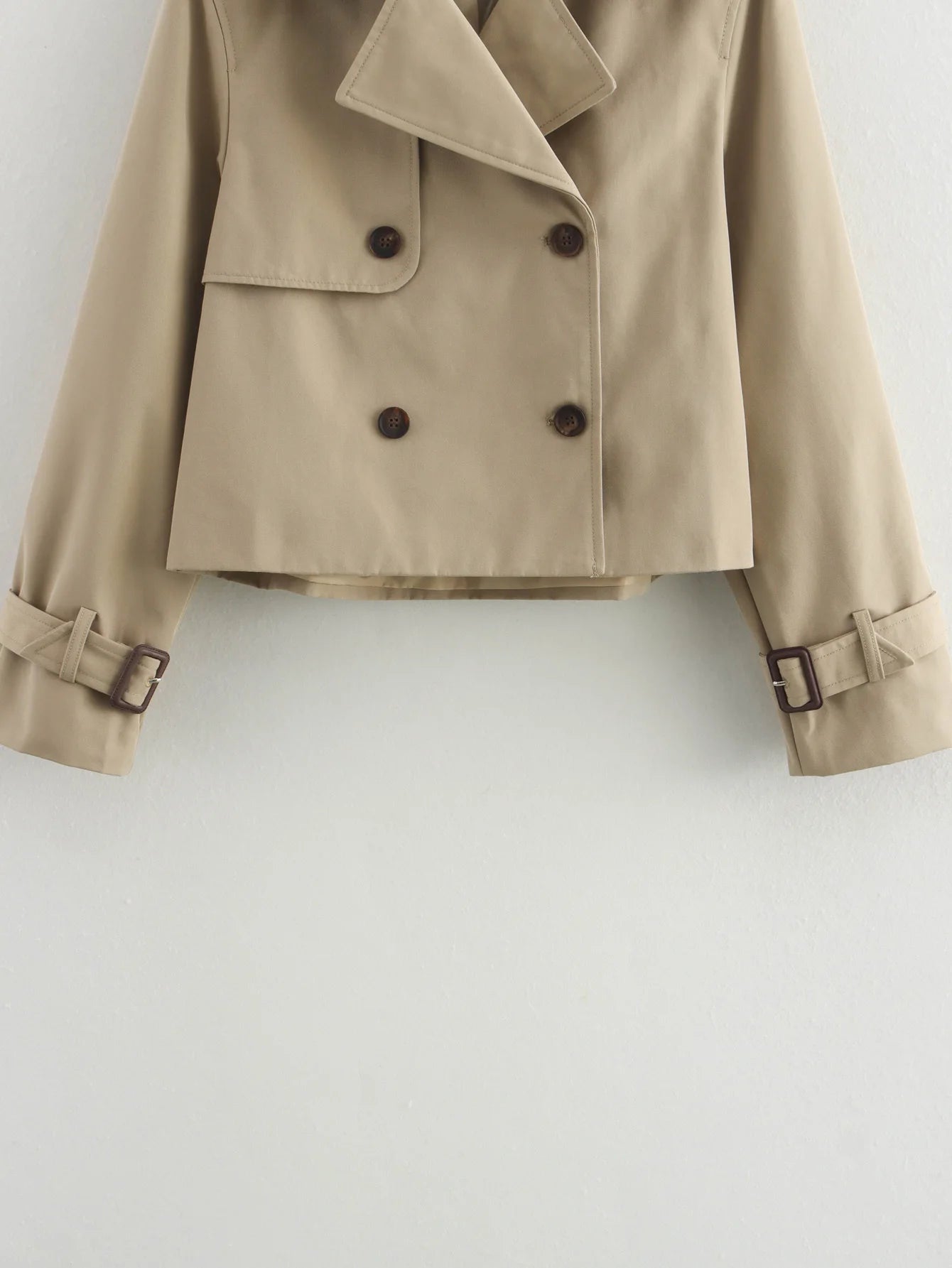 Cropped Trench Coat - Double Breasted Vintage Short Jacket