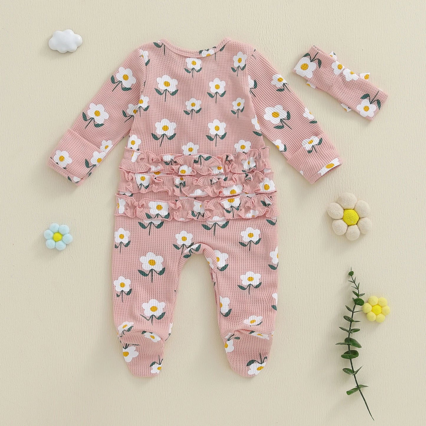 Lovely Newborn Baby Floral Print Romper with Headband (0-12M)