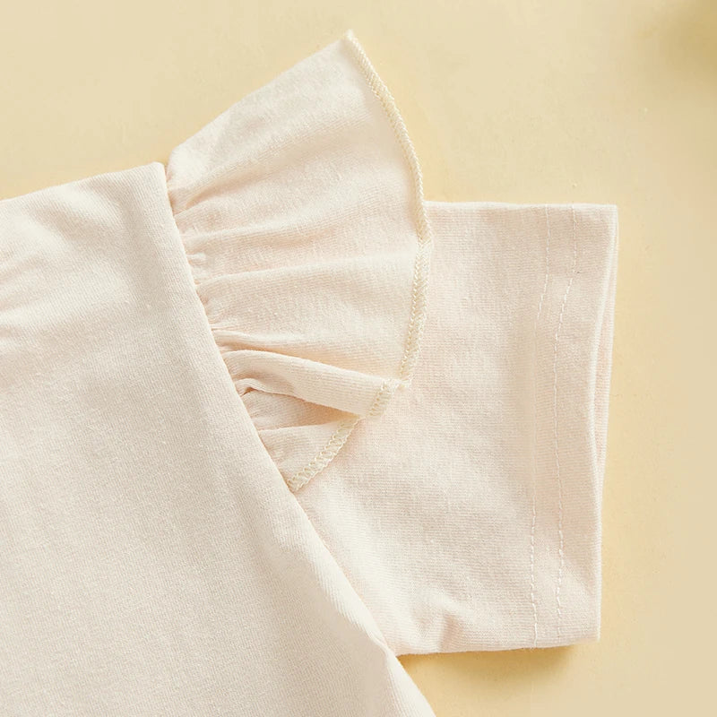 0-4Y Kids Girls Easter Clothes Set Rabbit Floral Print Short Sleeve Ruffled Tops Elastic Waistband Shorts