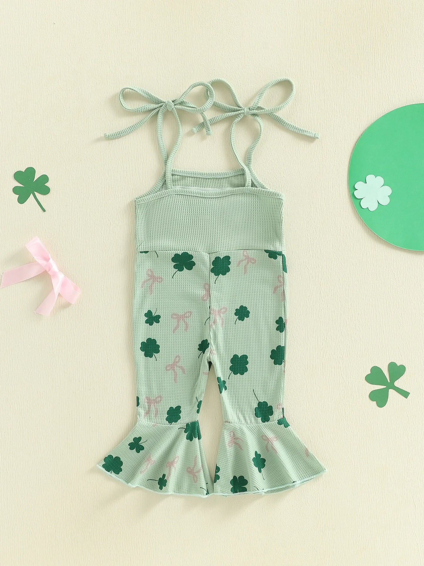 Toddler Kids Irish Flare Pants Overalls - Four-Leaf Clover Bell Bottom Jumpsuit 0-4Y
