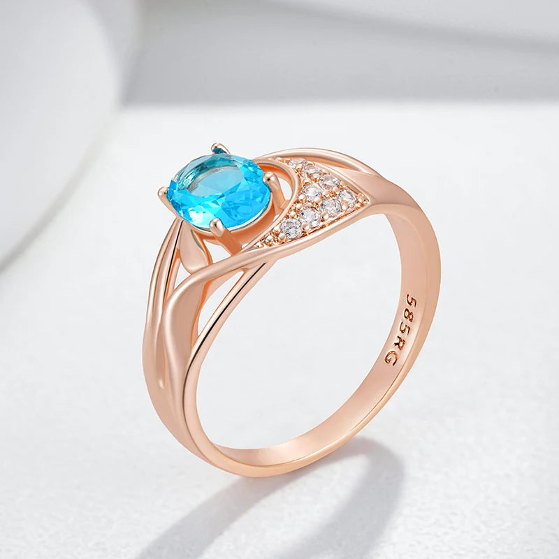 Dazzling Blue Zircon Wedding Ring - Rose Gold