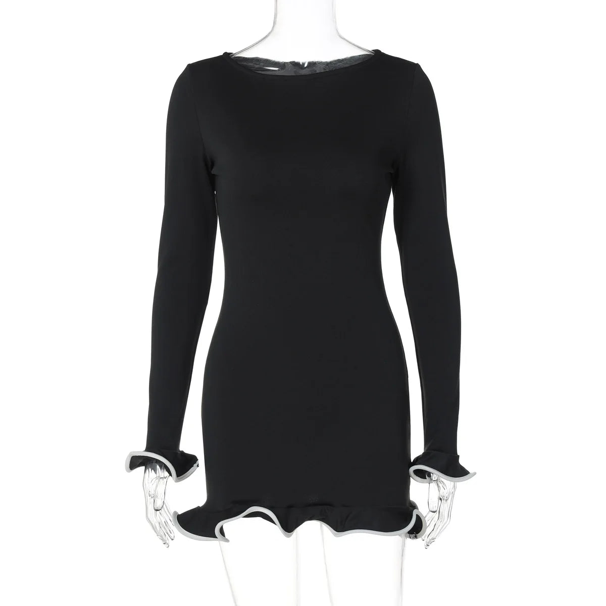 Women's Embellished Trim Mini Long Sleeve Knit Dress