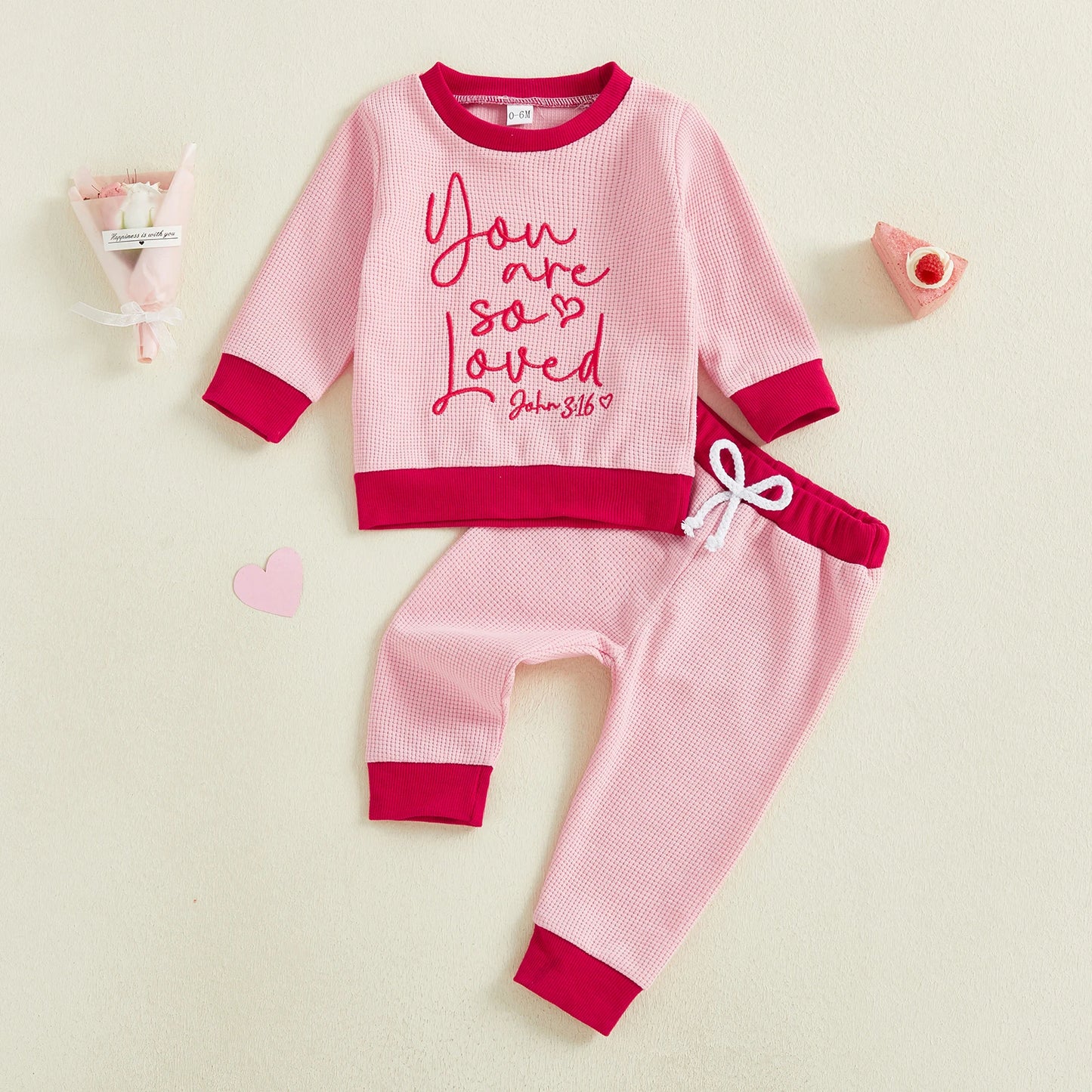 Toddler Girls Valentine's Day 2-Piece Outfit - Heart Letter Sweatshirt & Pants