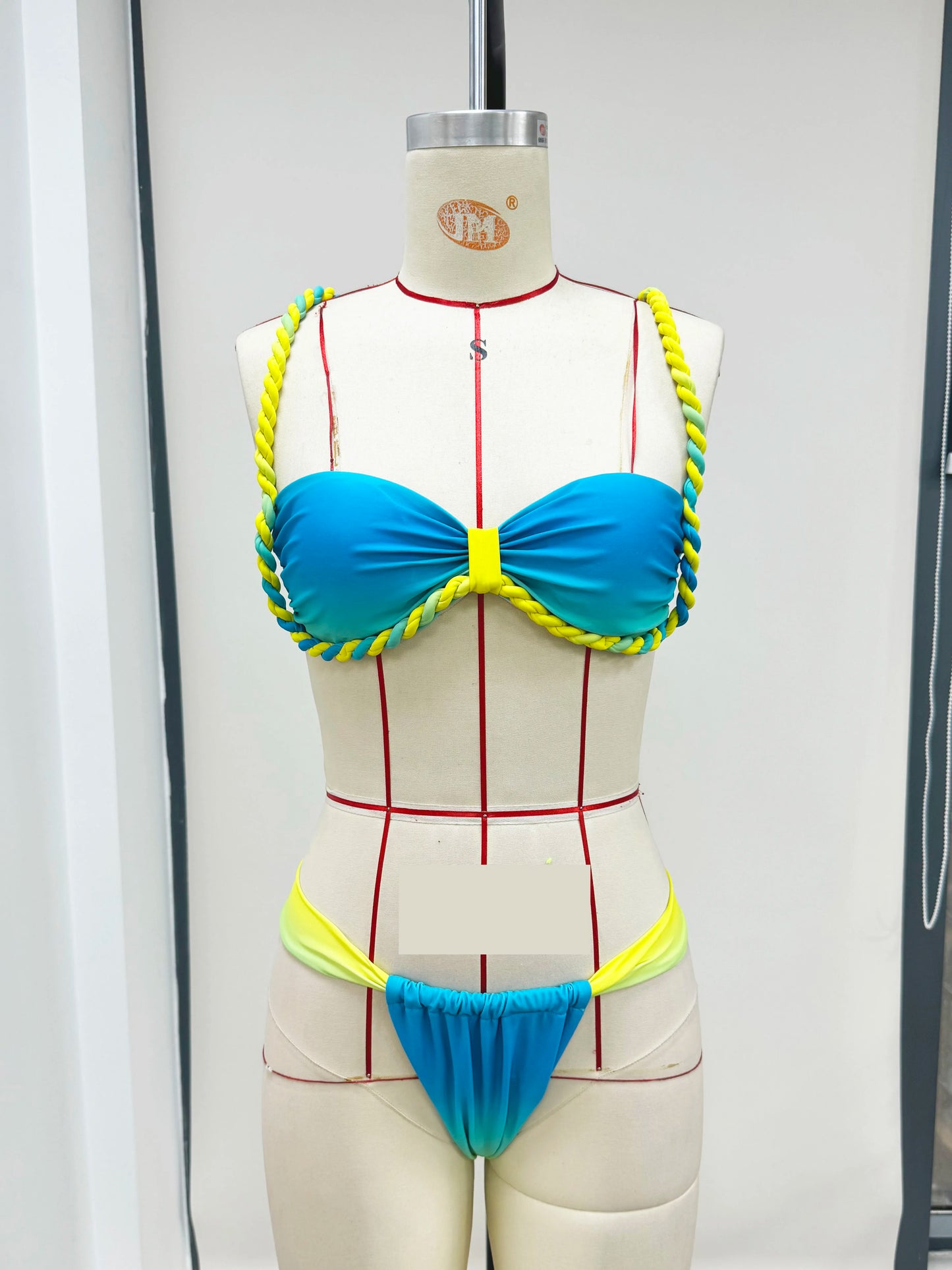 3-Piece Gradient Halter Bikini Set with Braid Skirt Cover-Up