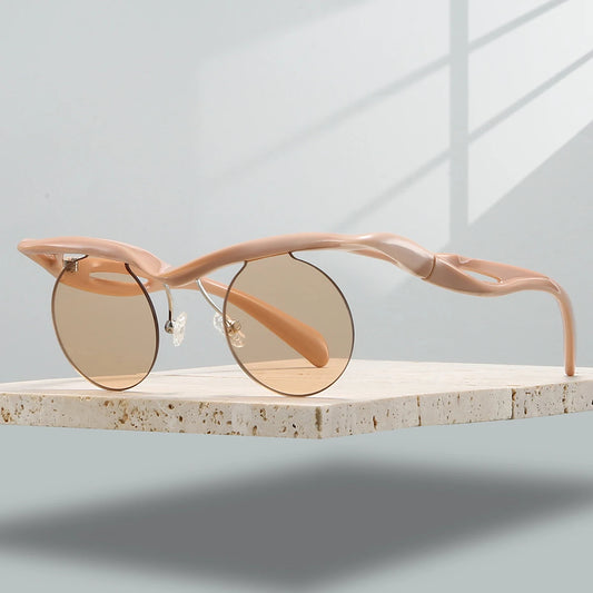 Unisex Irregular Semi-rimless Round Vintage Punk Anti UV Sunglasses