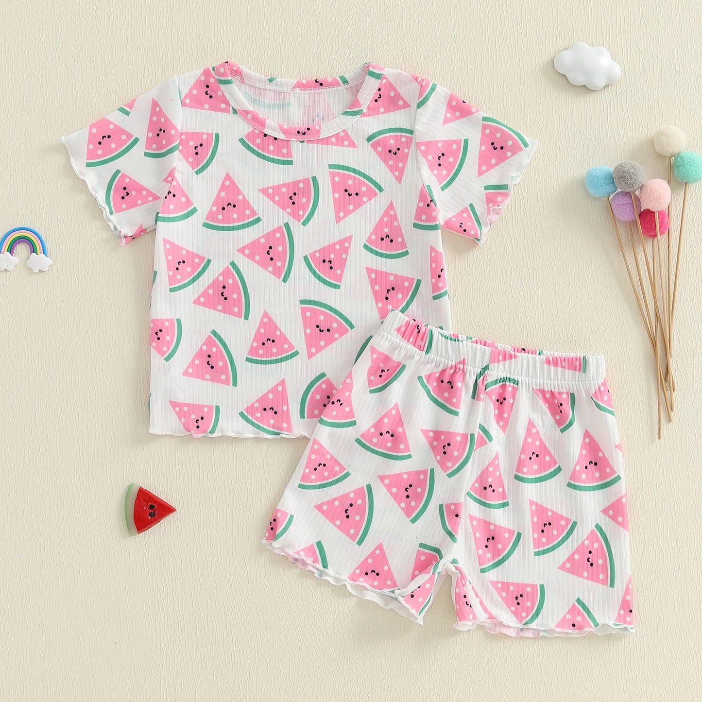 0-4Y Kids Girls Summer Clothes Sets Short Sleeve Watermelon Print T Shirts and Shorts Set