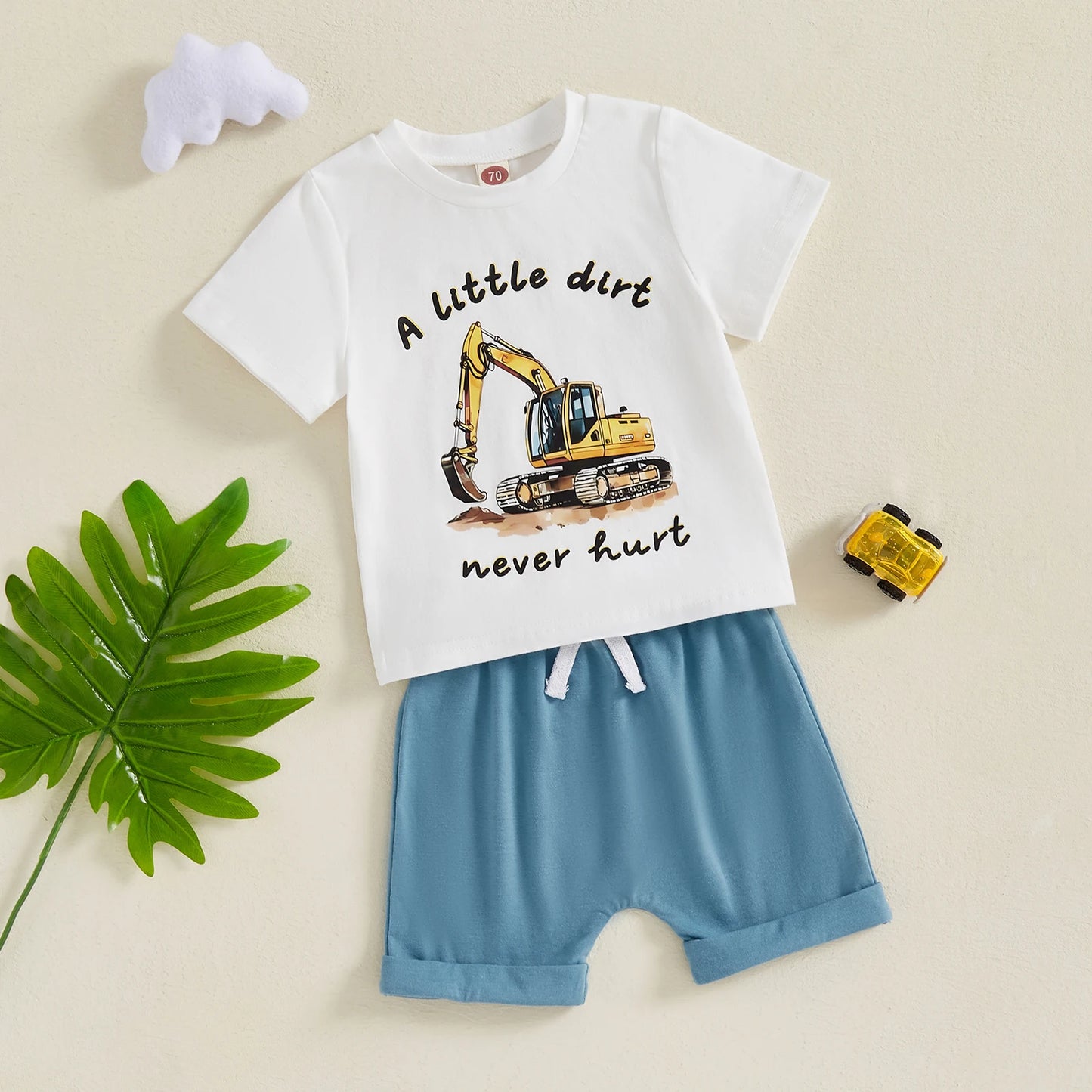 Baby Boys Summer Outfit Set - Cartoon Letter Print T-Shirt & Elastic Waist Shorts (0-3Y)