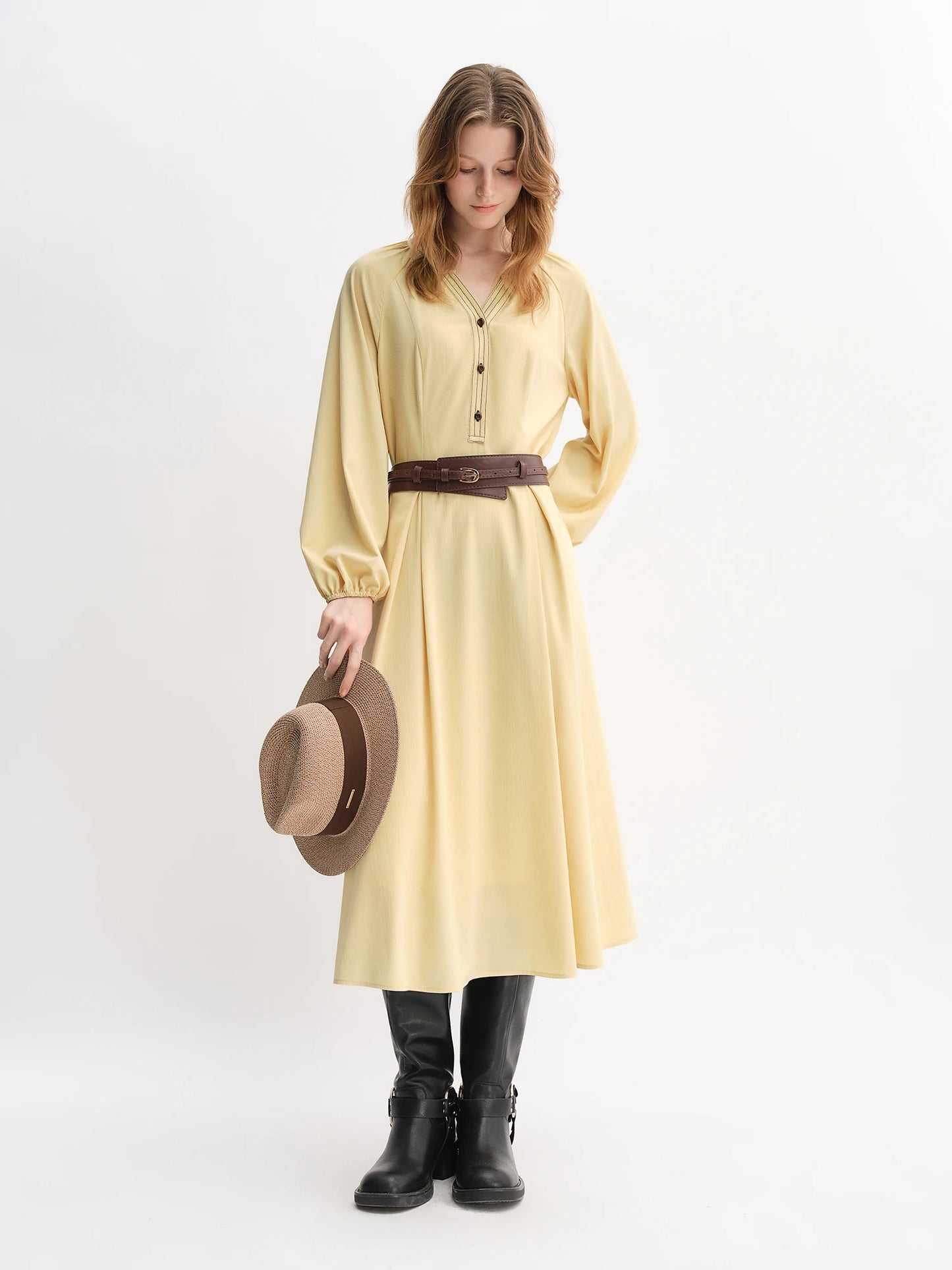 Women's Autumn Clothing Set - Long Sleeve Shirt & A-Line Skirt