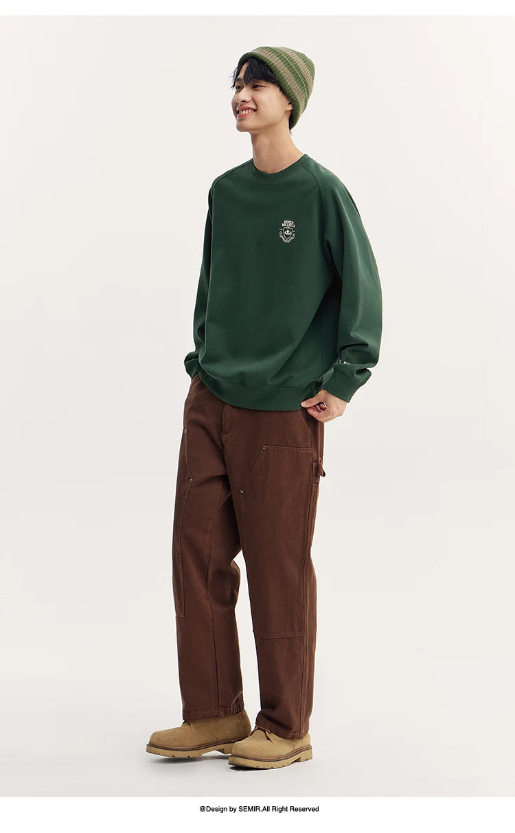 Heavyweight Round Neck Sweatshirt - Premium Solid Color Pullover for Daily Wear