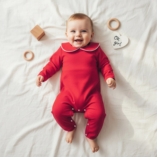 Baby Girls Boys Autumn Winter Long Sleeve Doll Collar Snap Closure Romper Jumpsuit