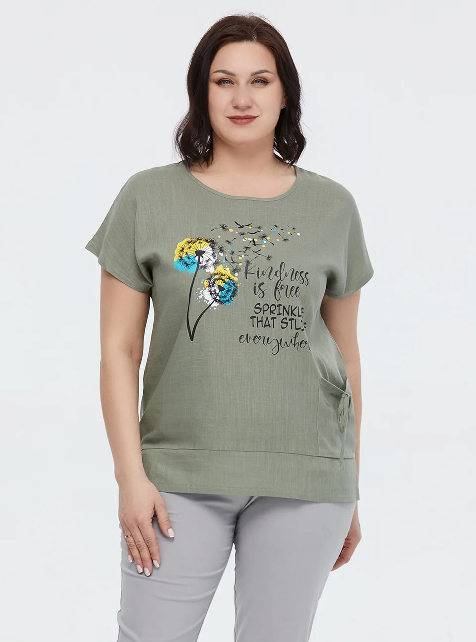 Women's Oversized Cotton Linen Floral Print T-Shirt – Short Sleeve