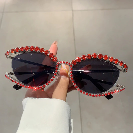Women's Cat Eye Vintage Rhinestones Oval Sunglasses