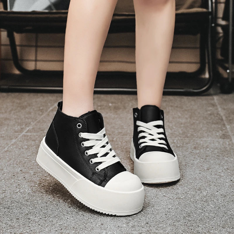 High-Top Platform Sneakers - Men's Leather Skateboard & Tennis Trainers