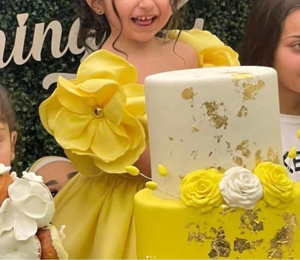Girls Yellow Floral Princess Ball Gown – Summer Party Dress
