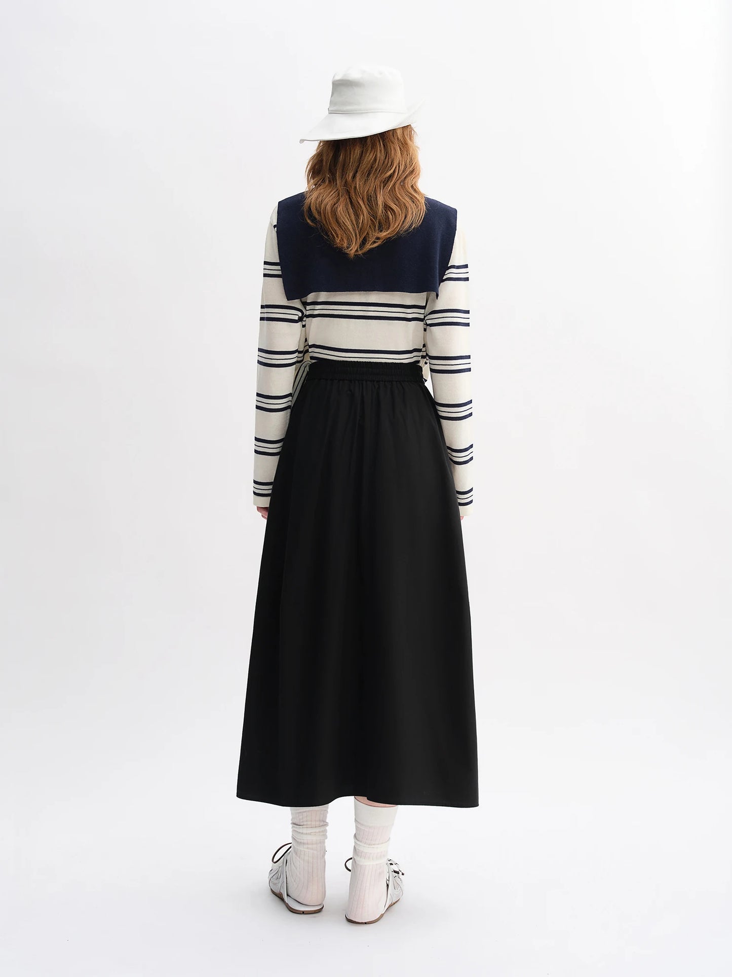 Striped Shawl and Sweater Skirt Set - Contrasting Knit Two-Piece