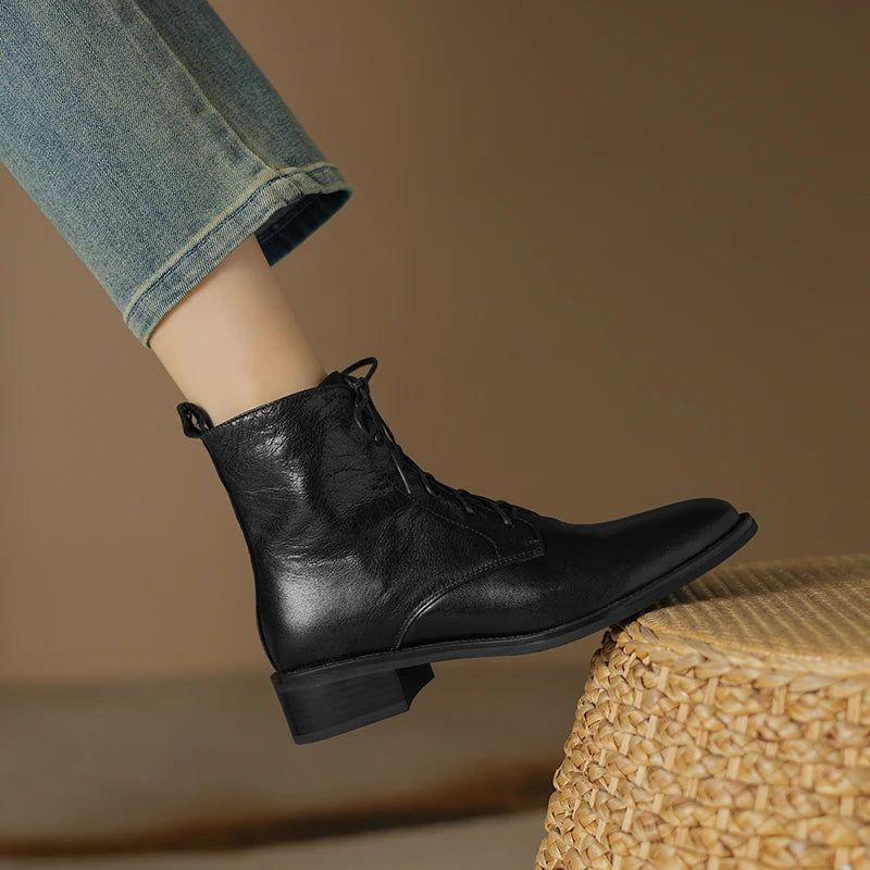 Women's Ankle Boots Winter Genuine Leather Women Boots Chelsea Boots Women Shoes Real Leather Shoes Retro Platform Boots