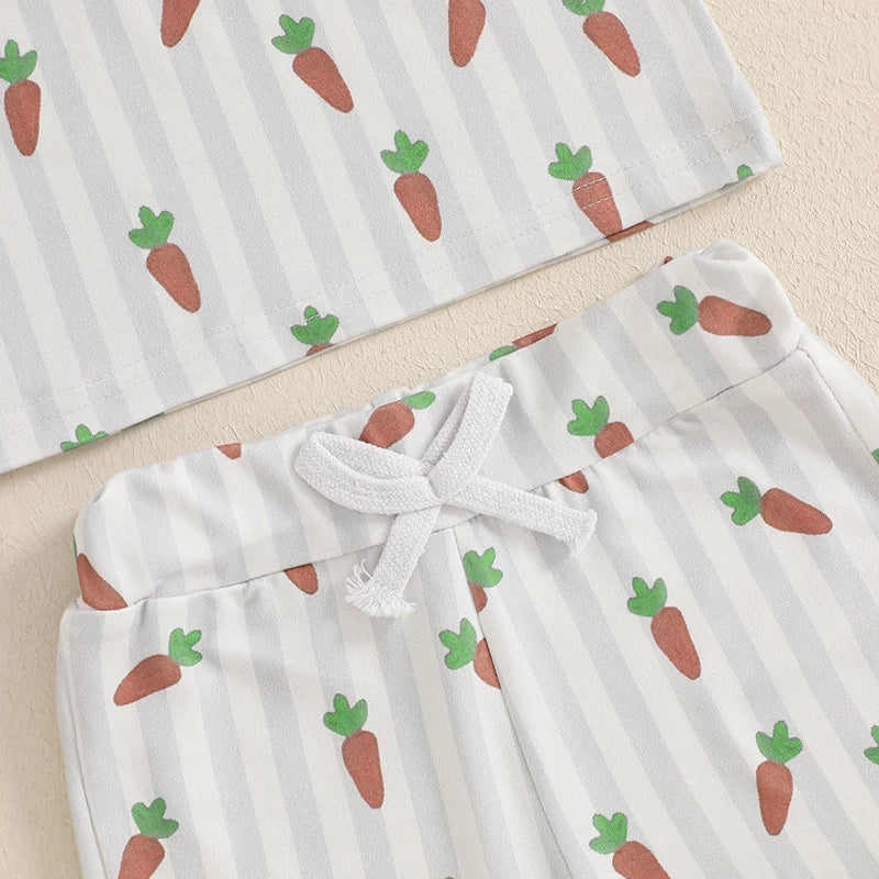 Infant Baby Boys Easter Clothes Set - Carrot Stripe Print T-Shirt & Shorts 2pcs