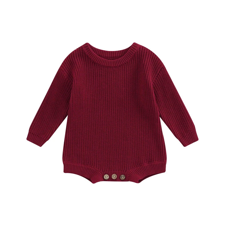 Baby Sweater Romper - Solid Knitted Long Sleeve Pullover Jumpsuit