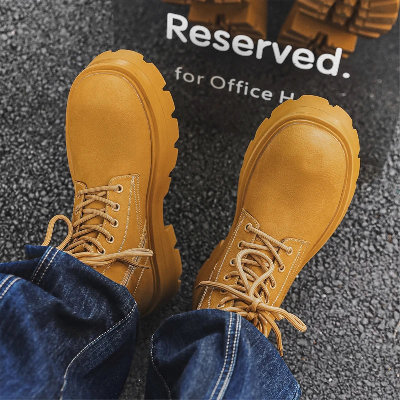 Men’s Platform Lace Up Plush Chunky High Top Ankle Boots