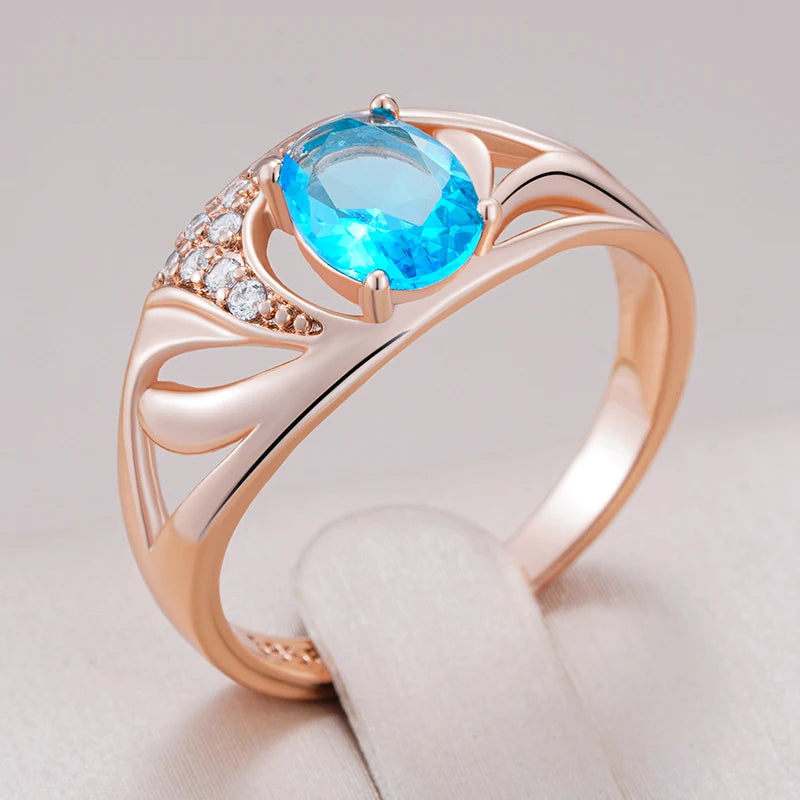 Dazzling Blue Zircon Wedding Ring - Rose Gold