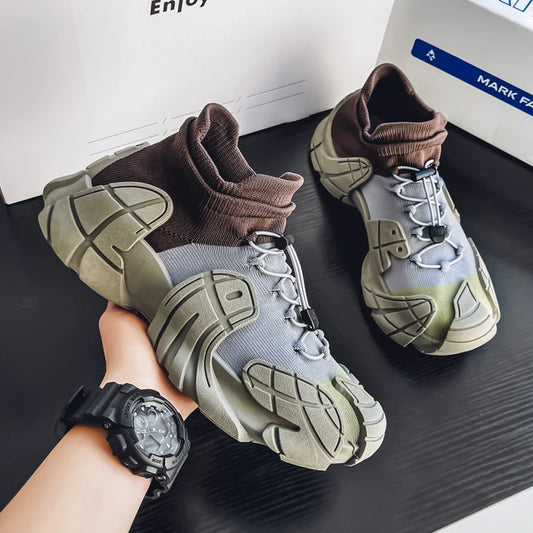 Men's Mesh High-Top Running Sneakers - Slip-On Sports Shoes
