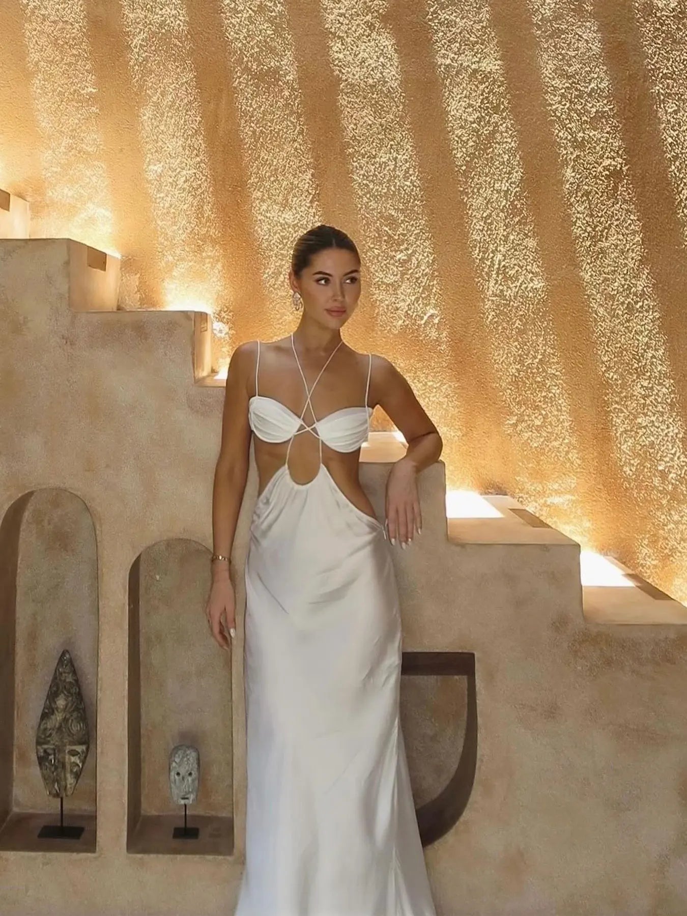 Strappy Cut-Out Halter Maxi Dress - Elegant Beach Cover-Up Party Dress