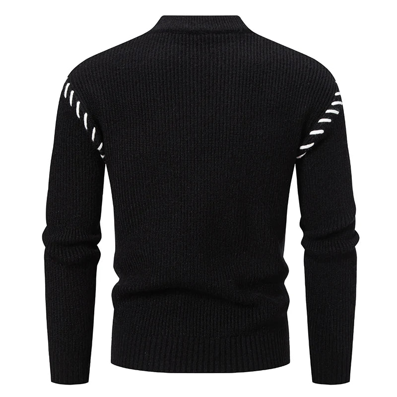 Men's Crew Neck Patchwork Knit Pullover Sweater