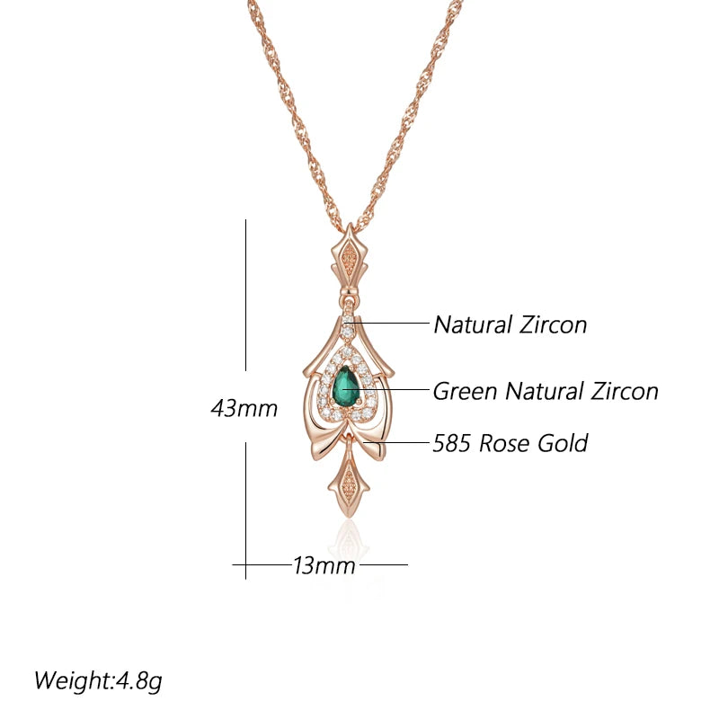 Women's 585 Rose Gold Colour  Crystal Flower Green Natural Zircon  Pendant Necklace