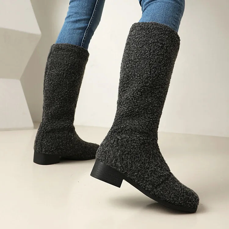 Women's Artificial Wool Winter Knee High Boots with Short Plush Lining