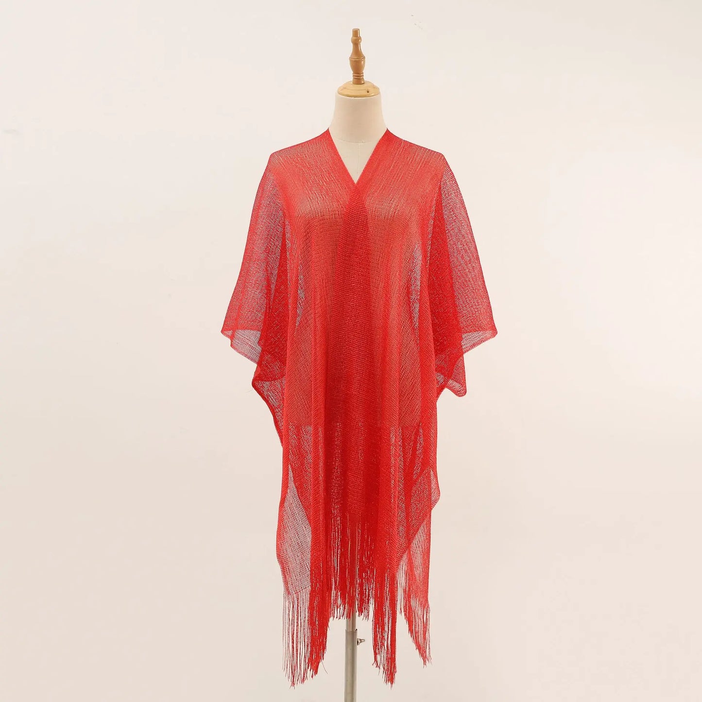 Women Swimsuit Cover Ups Shawl-Collar Caftans Beach Tunic Dress Robe Solid Tassel Pareo Beach Cover-ups