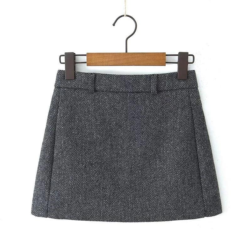 Vintage High Waist Woolen A-Line Mini Skirt - Elegant Office Wear Skirt
