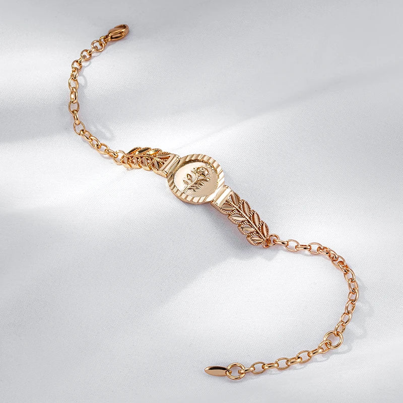 Women's Glossy Metal 585 Rose Gold Colour Ethnic Flower Bracelet