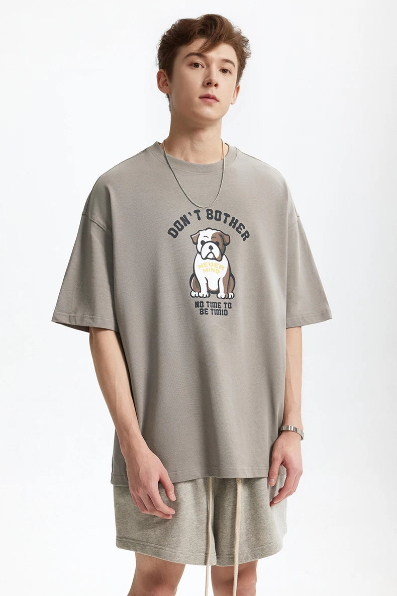 Men's French Bulldog Fun American Vintage 100% Cotton Heavyweight Casual Short Sleeve T-Shirt