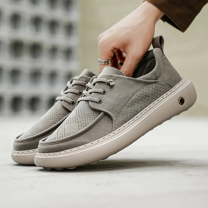 Men's Casual Platform Sneakers - Breathable Lace-Up Tennis Shoes